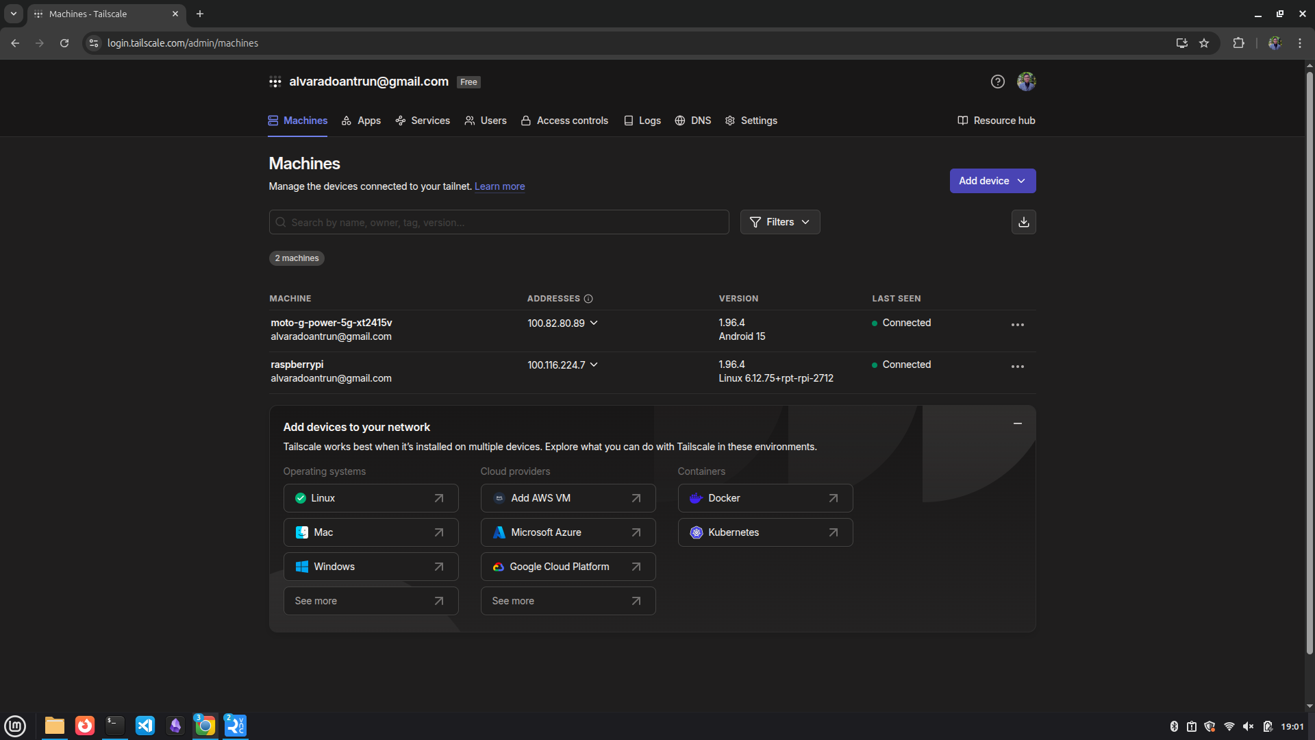 Tailscale dashboard
